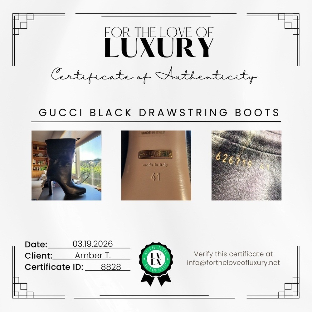 Gucci Black Leather Drawstring Stiletto Mid-Calf Boots 626719 Size 10/10.5 US - Picture 3 of 13